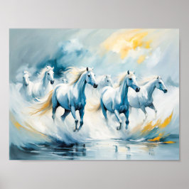 Große Gruppe von Weißen Pferden, die durch das Mee Poster
