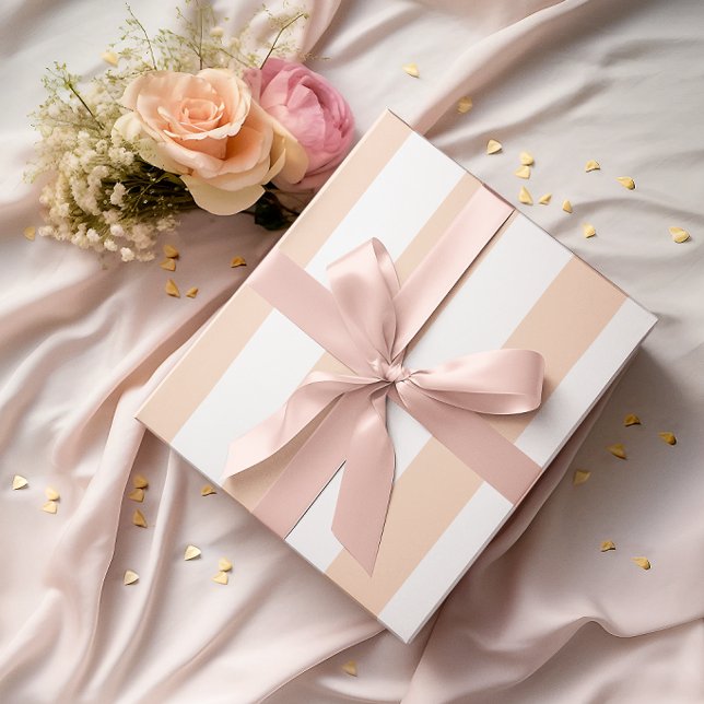 Große hellrosa und weiße Streifen Geschenkpapier (Large Light Peach and White Stripes Wrapping Paper)