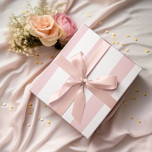 Große hellrosa und weiße Streifen Geschenkpapier (Large Light Pink and White Stripes Wrapping Paper)