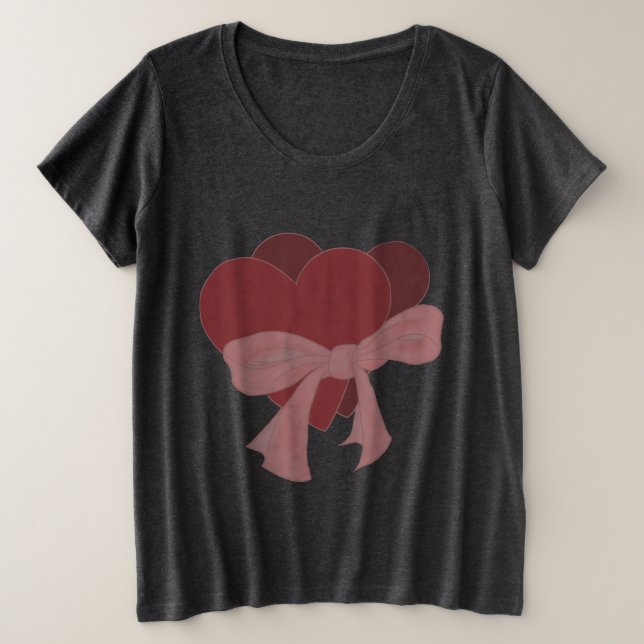 große Herzen mit rotem Bogen, Valentine Größe T-Shirt (Design vorne)