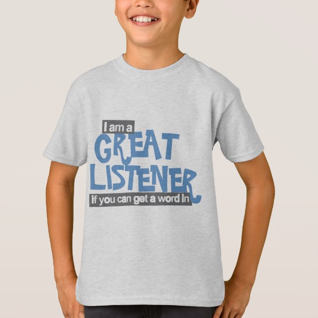 Große Hörer Jungs blauer Slogan T-Shirt (Vorderseite)