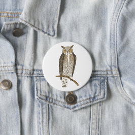 Große Horned Owl Farbige Stift Kunst Button