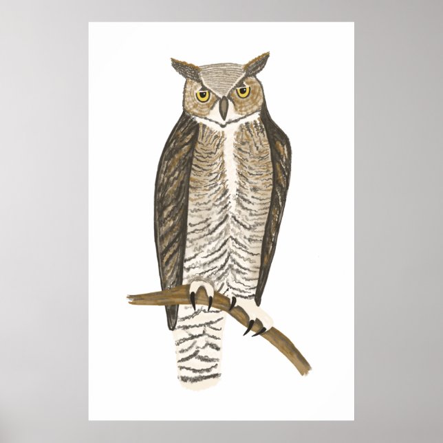 Große Horned Owl Zeichnend Kunst Poster (Vorne)