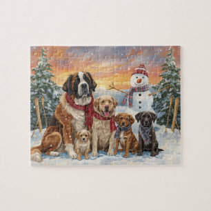 Große Hunde Kleine Hunde Winter Schneemann Kunst Puzzle