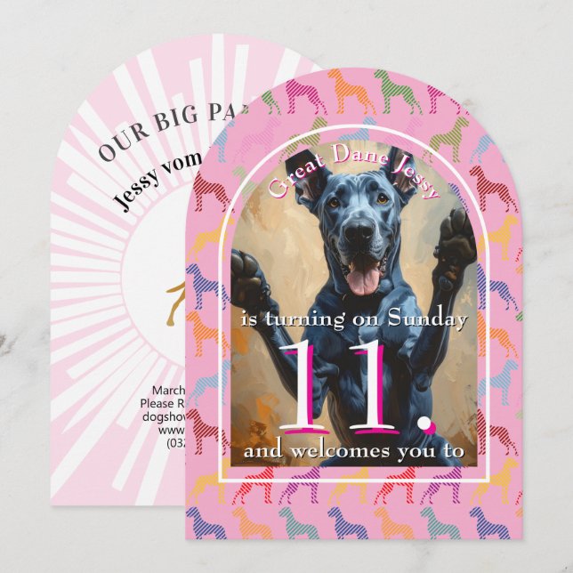 Große Hundeparty Goldene Schwarze Einladung (Vorne/Hinten)