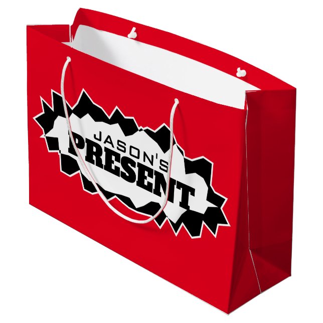 Große, individuelle Geschenktasche mit lustig ripp Große Geschenktüte (Rückseite Schrägansicht)