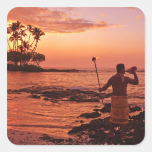 Große Insel, Hawaii. Sonnenuntergang, Große Insel  Quadratischer Aufkleber