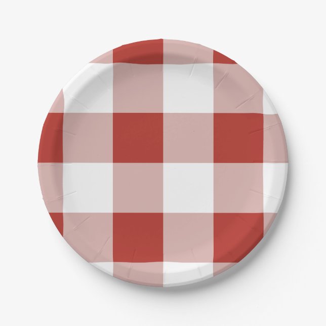 Große karierte rote Gingham-Papierplatte | Kariert Pappteller (Vorderseite)