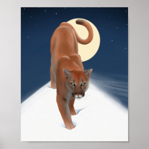 Große Katze im Winterschnee - Löwe Poster