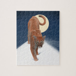 Große Katze im Winterschnee - Löwe Puzzle