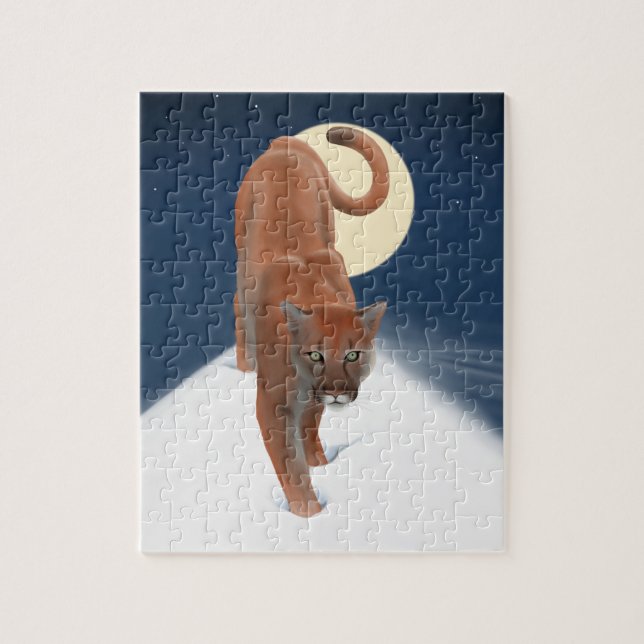 Große Katze im Winterschnee - Löwe Puzzle (Vertikal)