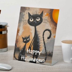 Große Katze Kleine Katze Halloween Sockelschild