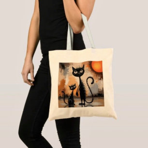 Große Katze Kleine Katze Halloween Tragetasche