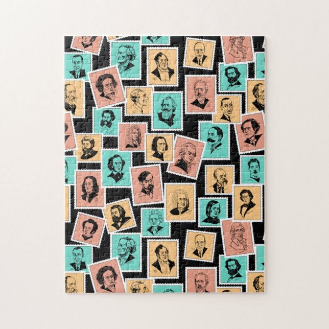 Große Komponisten auf Briefmarke, Trikolormuster - Puzzle (Vertikal)