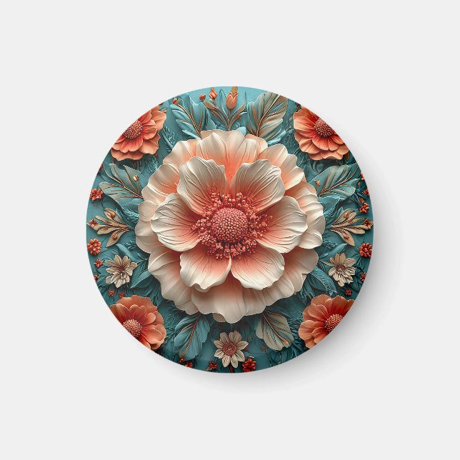 Große korallengroße Blume Magnet (Vorne)