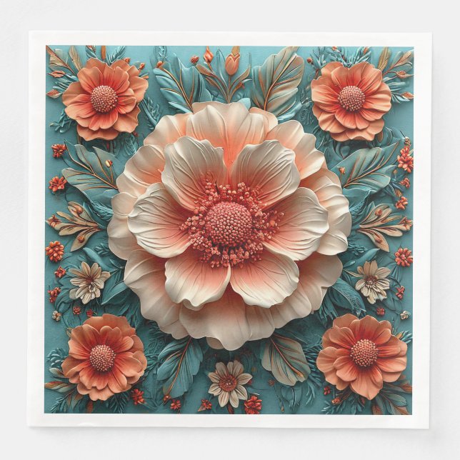 Große korallengroße Blume Serviette (Vorderseite)