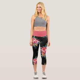 Große kühne Blume Muster auf Schwarzen Capri Leggi Leggings