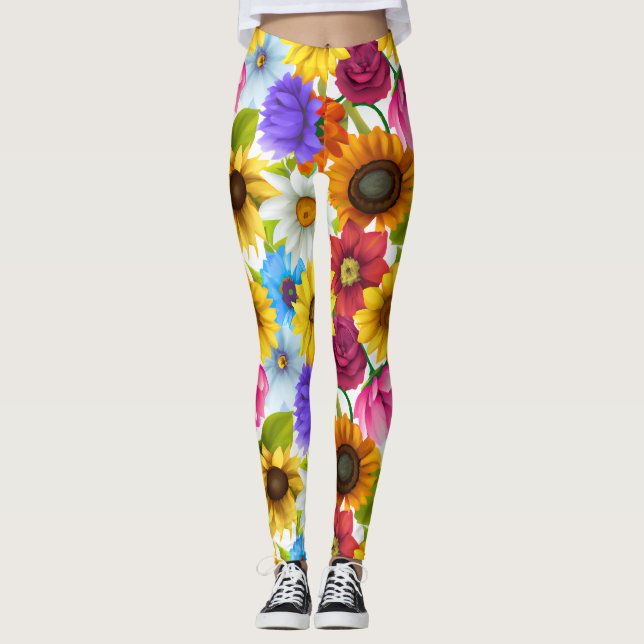 Große, kühne botanische Blume Leggings (Vorderseite)
