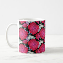 Große kühne Rote Rosen Blume Hintergrund Kaffeetasse