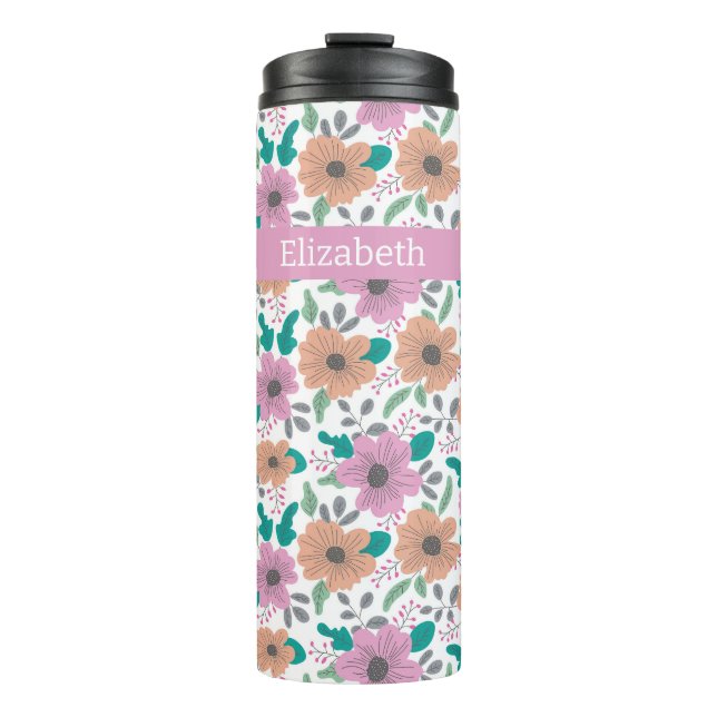 Große Leuchtende Blumen Personalisiert Thermosbecher (Vorderseite)