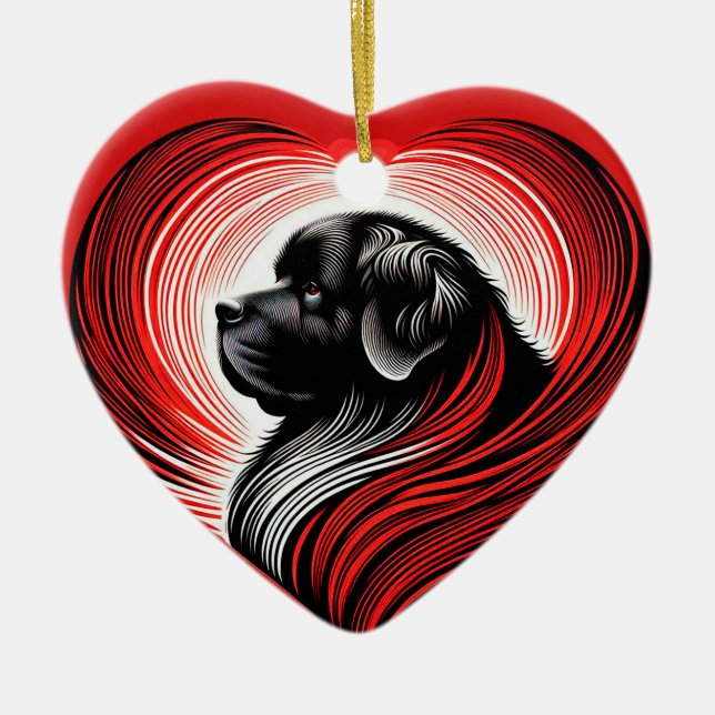 Große Liebe Newfie in herzzerreißer Keramik Orname Keramik Ornament (Vorne)