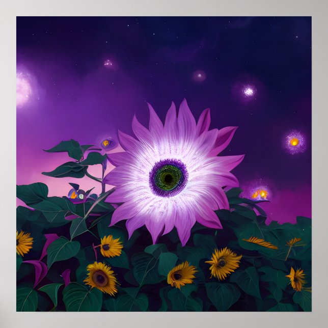 Große Lila Sonnenblume auf dem Feld Poster (Vorne)