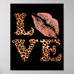 Große Lippen lieben Leopardenprint-Buchstaben Rosa Poster