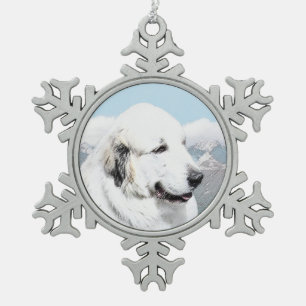 Große malende Pyrenäen - ursprüngliche Hundekunst Schneeflocken Zinn-Ornament