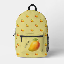 Große Mango, süße Frucht und Name auf Gelb Bedruckter Rucksack