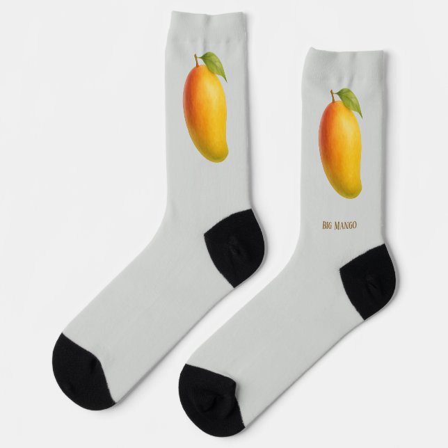 Große Mango, süße Frucht und Name auf Grau Socken (Linkes Detail)