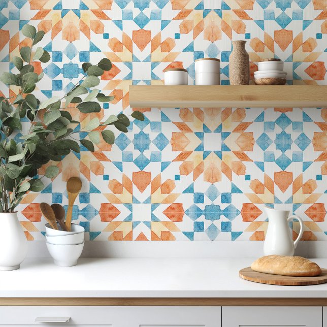 Große marokkanische Aquarellorange aquamarin Fliese (Von Creator hochgeladen)