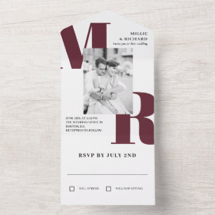 Große Marsala Initials Typografy Foto Hochzeit All In One Einladung