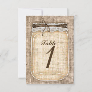 Große Mason Jar & Burlap Lace Rustikale Tischnumme Einladung