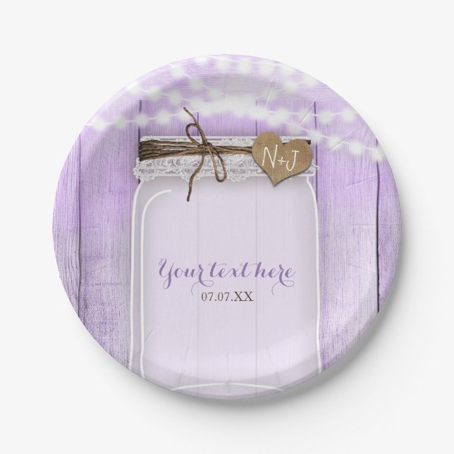 Große Mason Jar & Lights Lavender Lila rustikal Pappteller (Vorderseite)