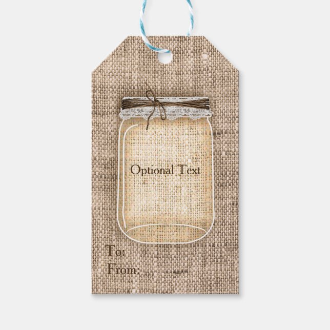 Große Mason Jar mit Burlap & Lace Rustikale Hochze Geschenkanhänger (Vorderseite)