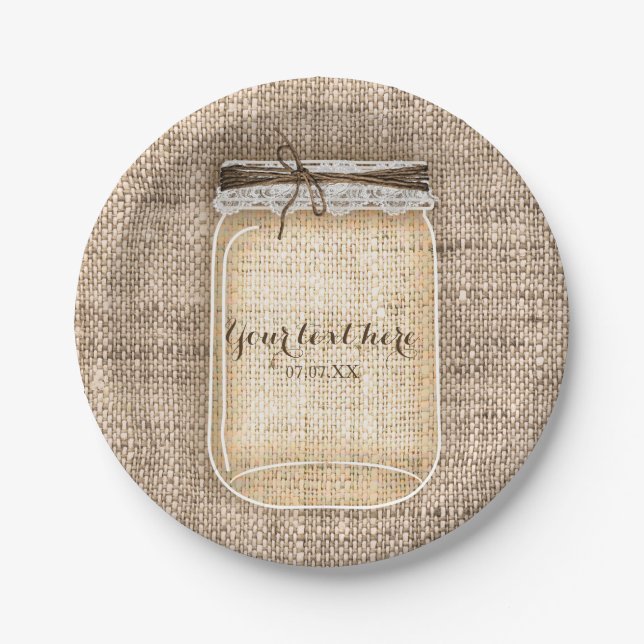Große Mason Jar mit Burlap & Lace Rustikale Hochze Pappteller (Vorderseite)