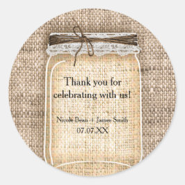 Große Mason Jar mit Burlap & Lace Rustikale Hochze Runder Aufkleber