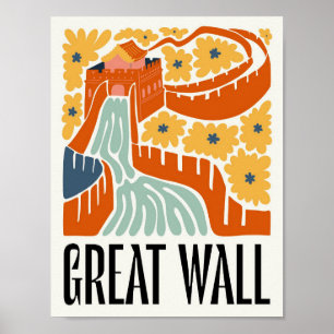Große Mauer China abstrakte Reise Blumenkunst Poster