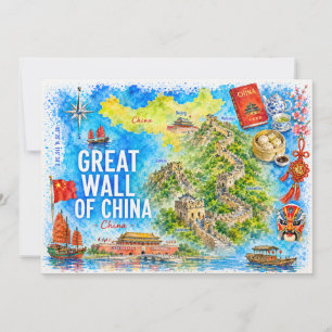 Große Mauer China Aquarell Reise Postkarte