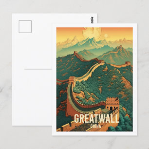 Große Mauer China Vintage Berühmter Reiseort Postkarte