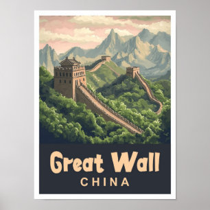 Große Mauer China Vintage Reiseillustration Poster