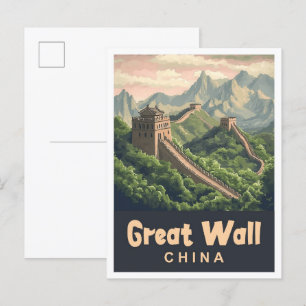 Große Mauer China Vintage Reiseillustration Postkarte