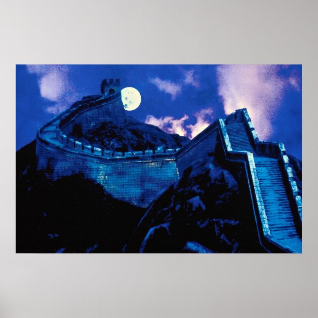 Große Mauer der China mit dem Mond Poster (Vorne)