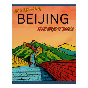 Große Mauer Peking China Reise Poster