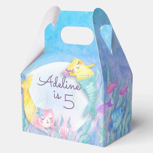 Große Mermaid Cat (Mercat) Themed Party Boxes Geschenkschachtel (Vorderseite)