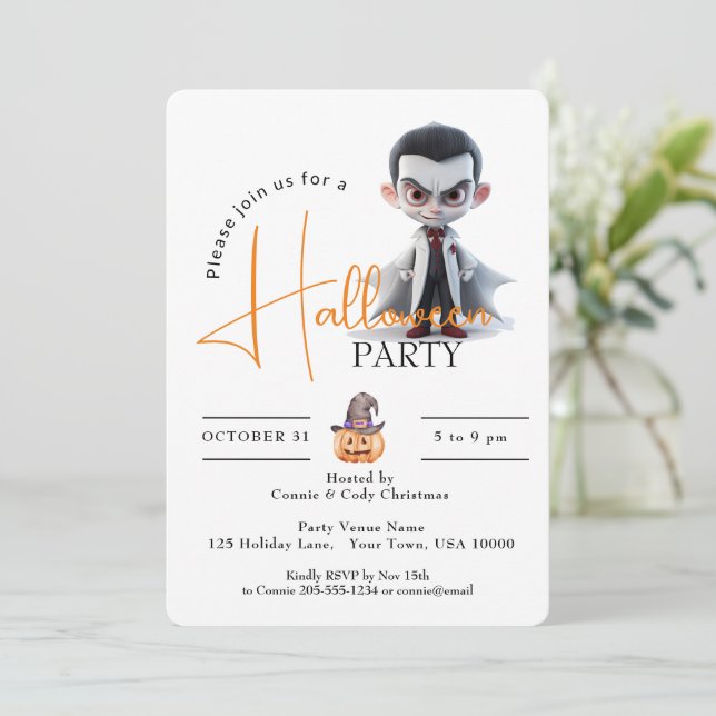 GROSSE MIT AUGEN DRACULA, HALLOWEEN-PARTY EINLADUNG (Stehend Vorderseite)