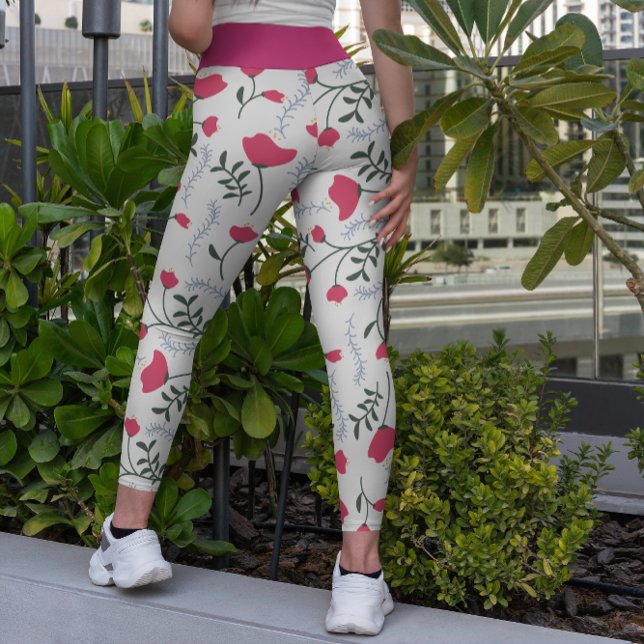 Große moderne Aquarellrot-Blume mit Verlassen Capri Leggings (Von Creator hochgeladen)