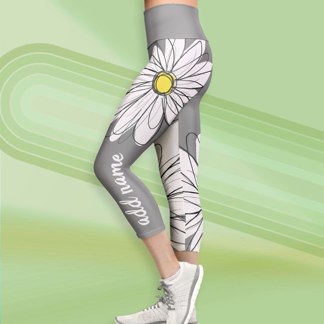 Große moderne Daisy mit Skriptnamen Capri Leggings (Custom Daisy Leggings)