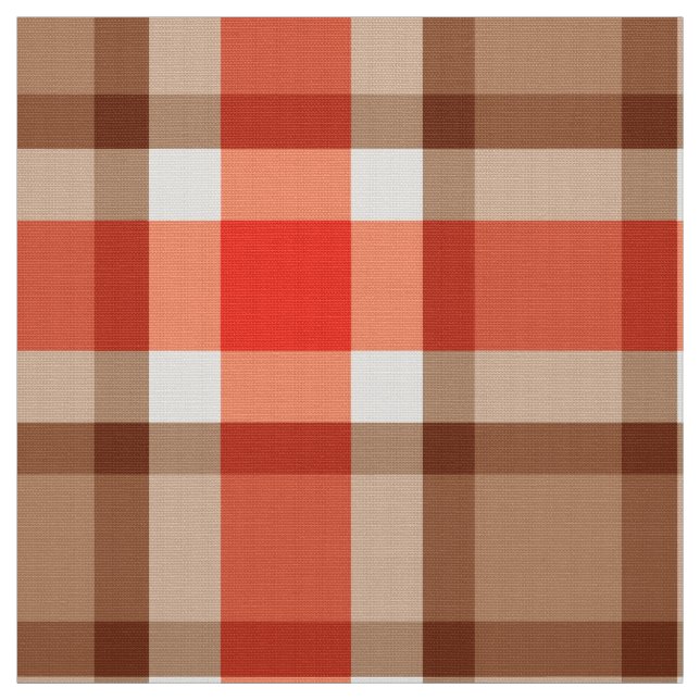 Große moderne karierte, korallenrote Orange, Brown Stoff (Muster)