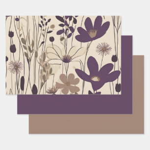 Große moderne Lila Eggplant-Blume Geschenkpapier Set